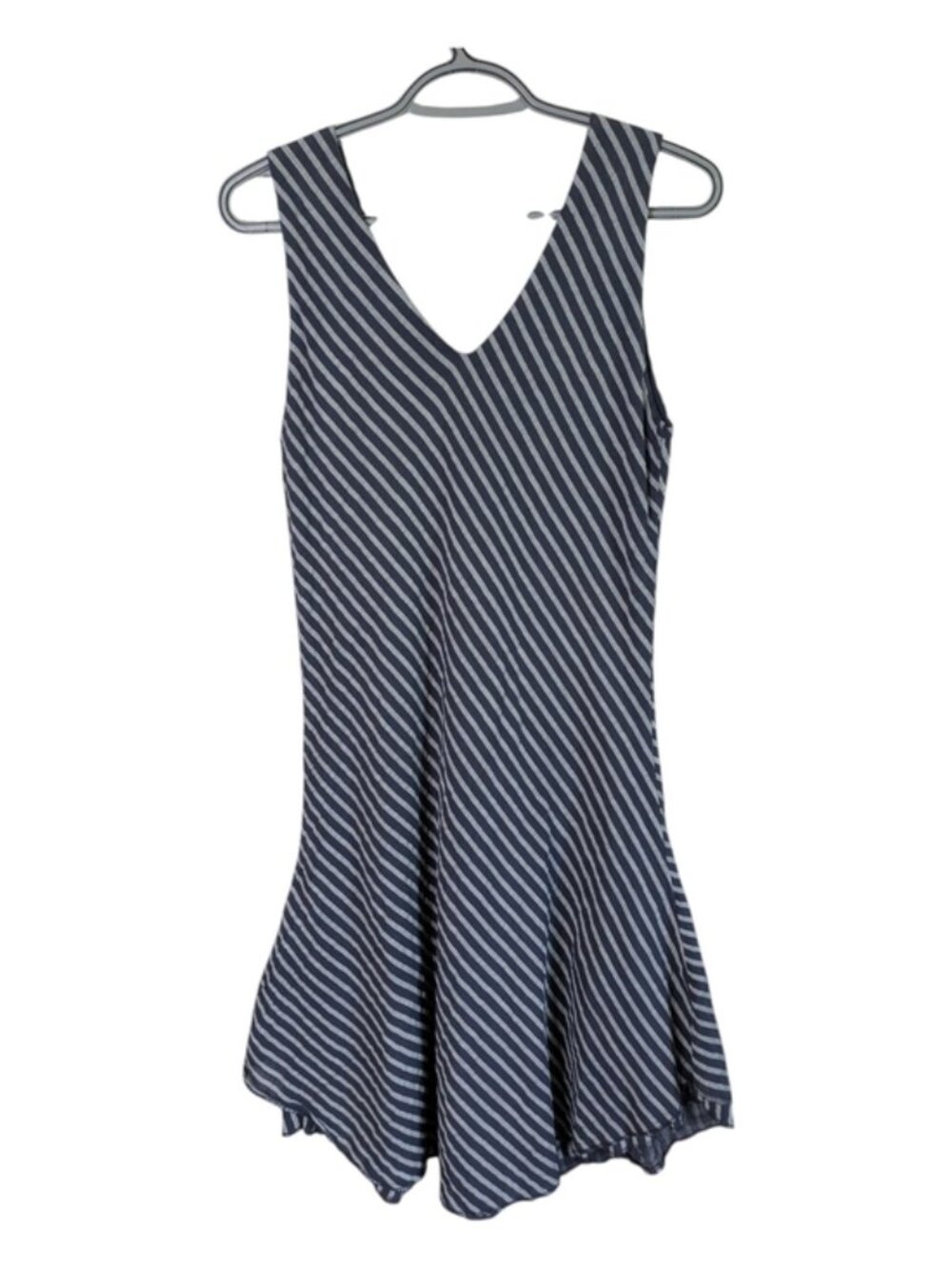 Charlie B Striped Cotton Dress Navy/Gray Asymmetric hemline Size Large